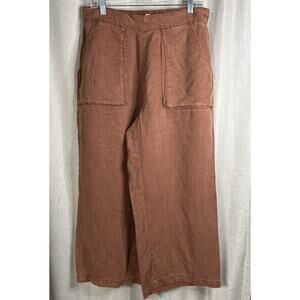 Cynthia Rowley Pants Size L Copper Wide Leg Flat Front Pull On Linen Blend